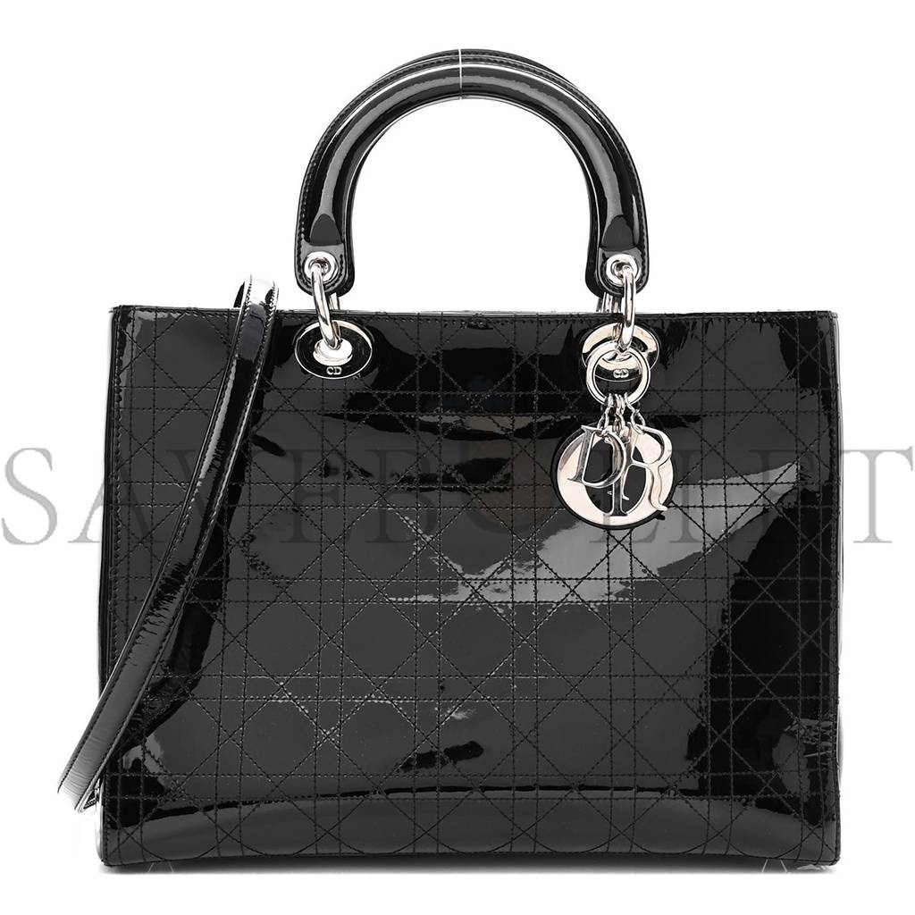 DIOR PATENT CANNAGE STITCHED LARGE LADY DIOR BLACK (32*25*11.4cm)