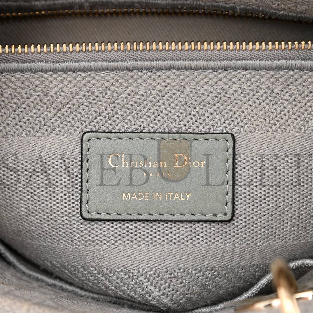 DIOR CANVAS EMBROIDERED CANNAGE MEDIUM LADY D-LITE GRAY (23*20*11.4cm)