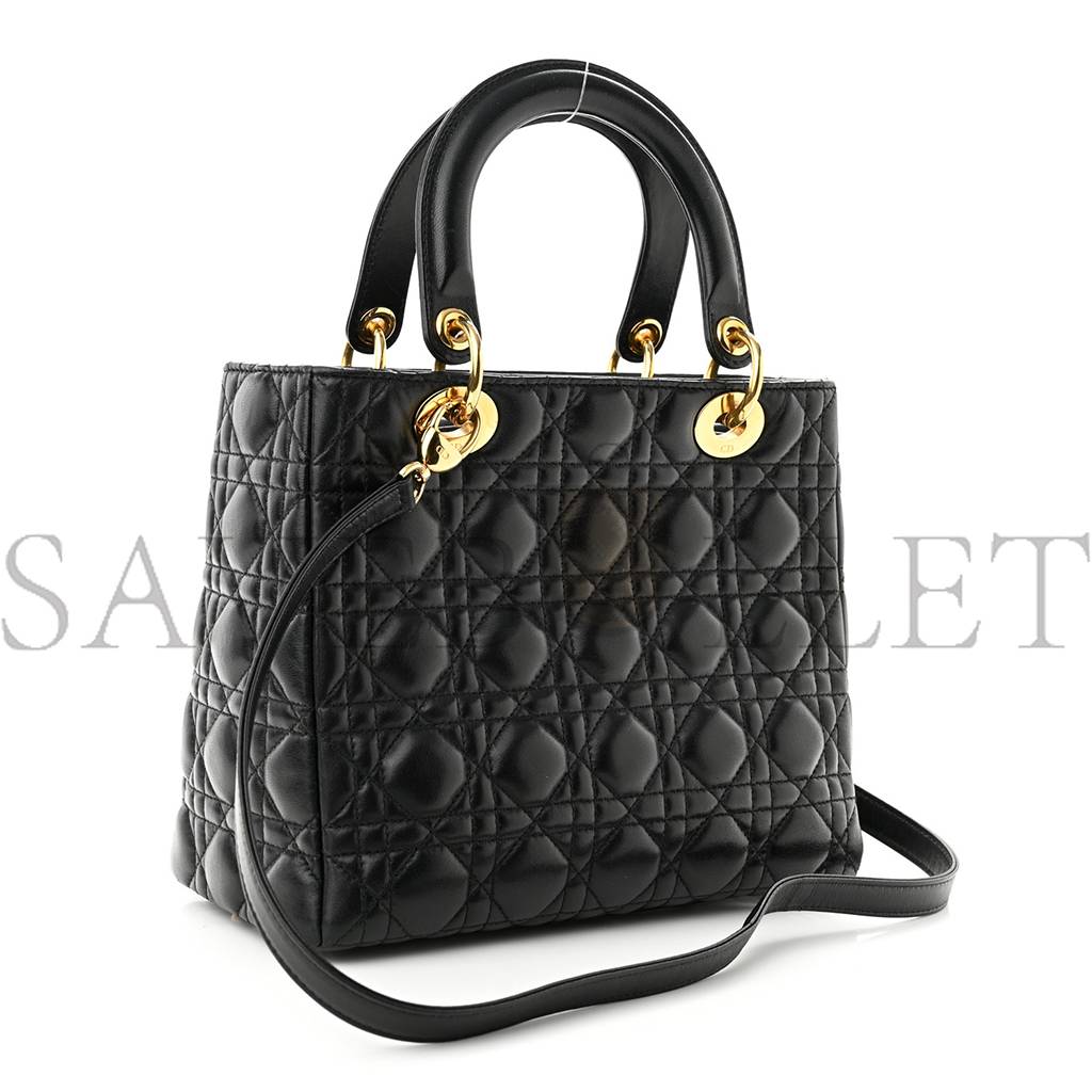 DIOR LAMBSKIN CANNAGE MEDIUM LADY DIOR BLACK (24*20*12.7cm)