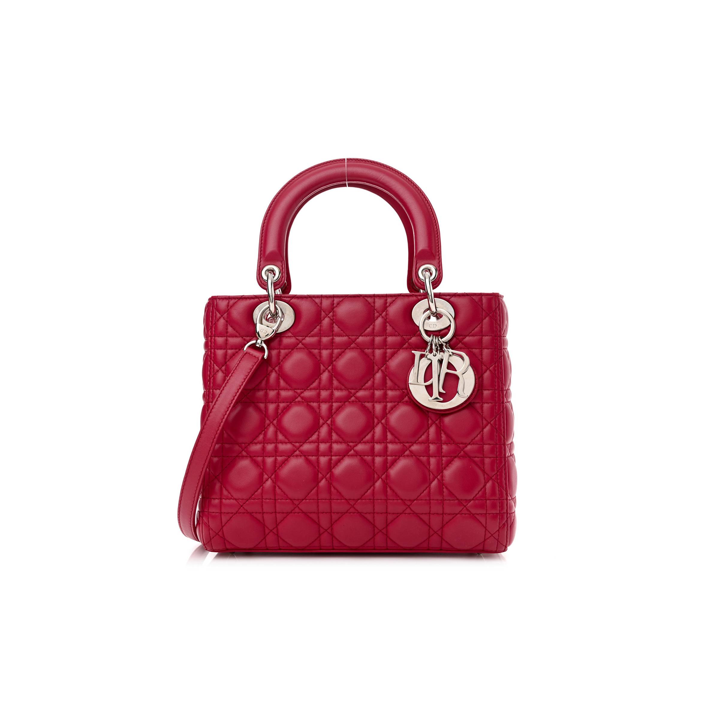 DIOR LAMBSKIN CANNAGE MEDIUM LADY DIOR FUCHSIA (23*20*12.1cm)