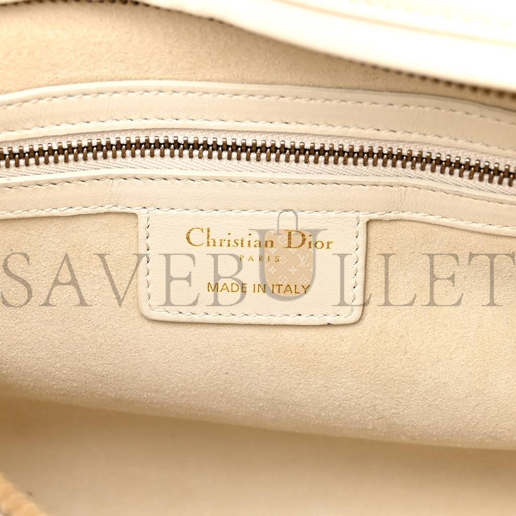 DIOR LAMBSKIN CANNAGE STUDDED LARGE SUPPLE LADY DIOR WHITE (30*25*11.4cm)