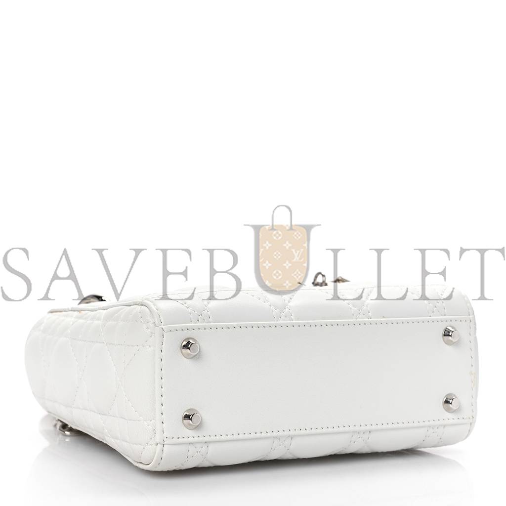 DIOR LAMBSKIN CANNAGE MINI LADY DIOR WHITE (17*15*7.6cm)