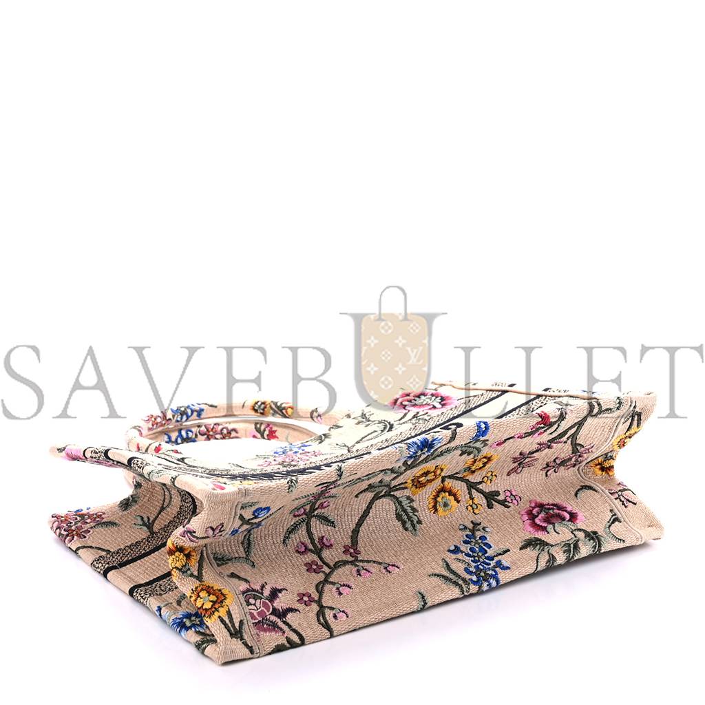 DIOR RAFFIA EMBROIDERED PETITES FLEURS MEDIUM BOOK TOTE NATURAL (32*25.1*12.1cm)