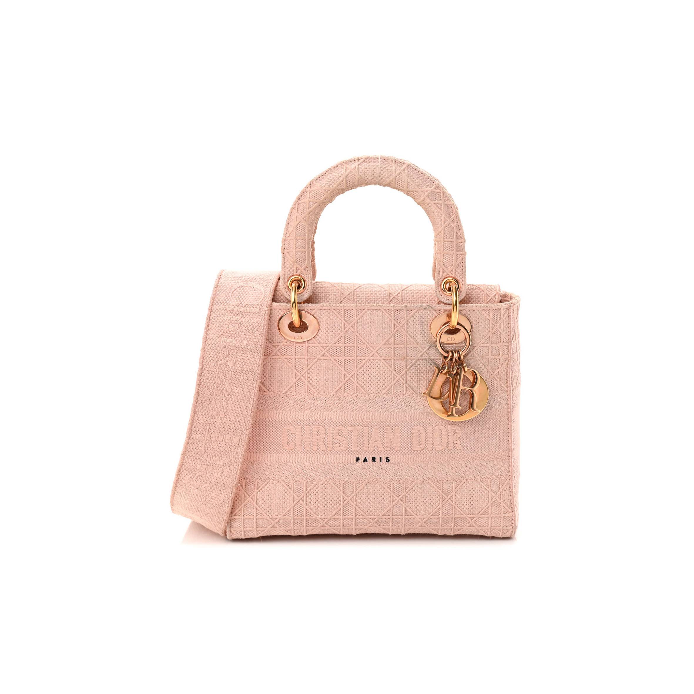 DIOR CANVAS EMBROIDERED CANNAGE MEDIUM LADY D-LITE PINK (23*20*11.4cm)