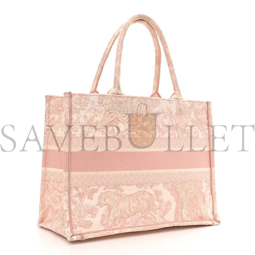 DIOR CANVAS TOILE DE JOUY EMBROIDERED MEDIUM BOOK TOTE PINK (36*27*16.5cm)