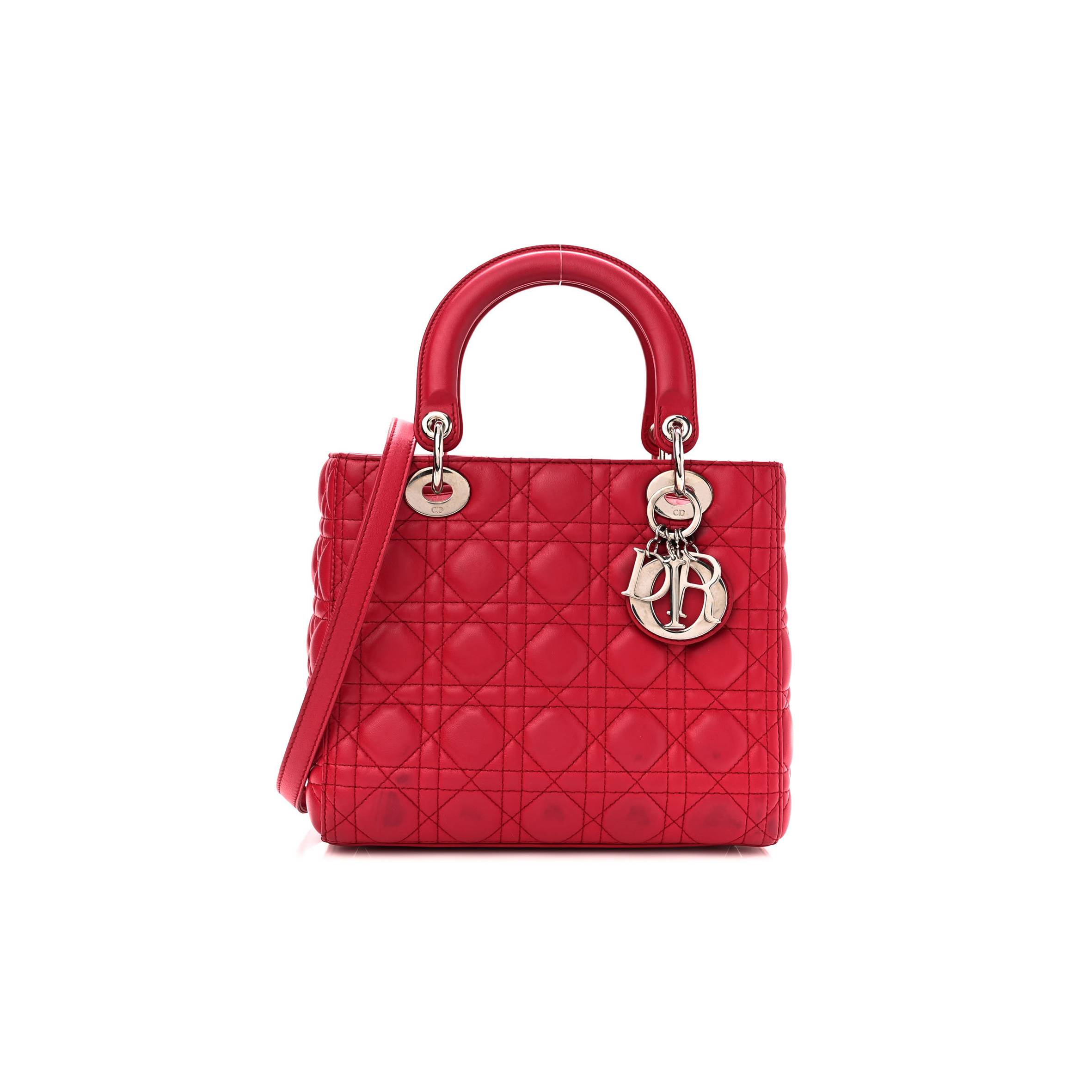 DIOR LAMBSKIN CANNAGE MEDIUM LADY DIOR RED (23*20*12.1cm)