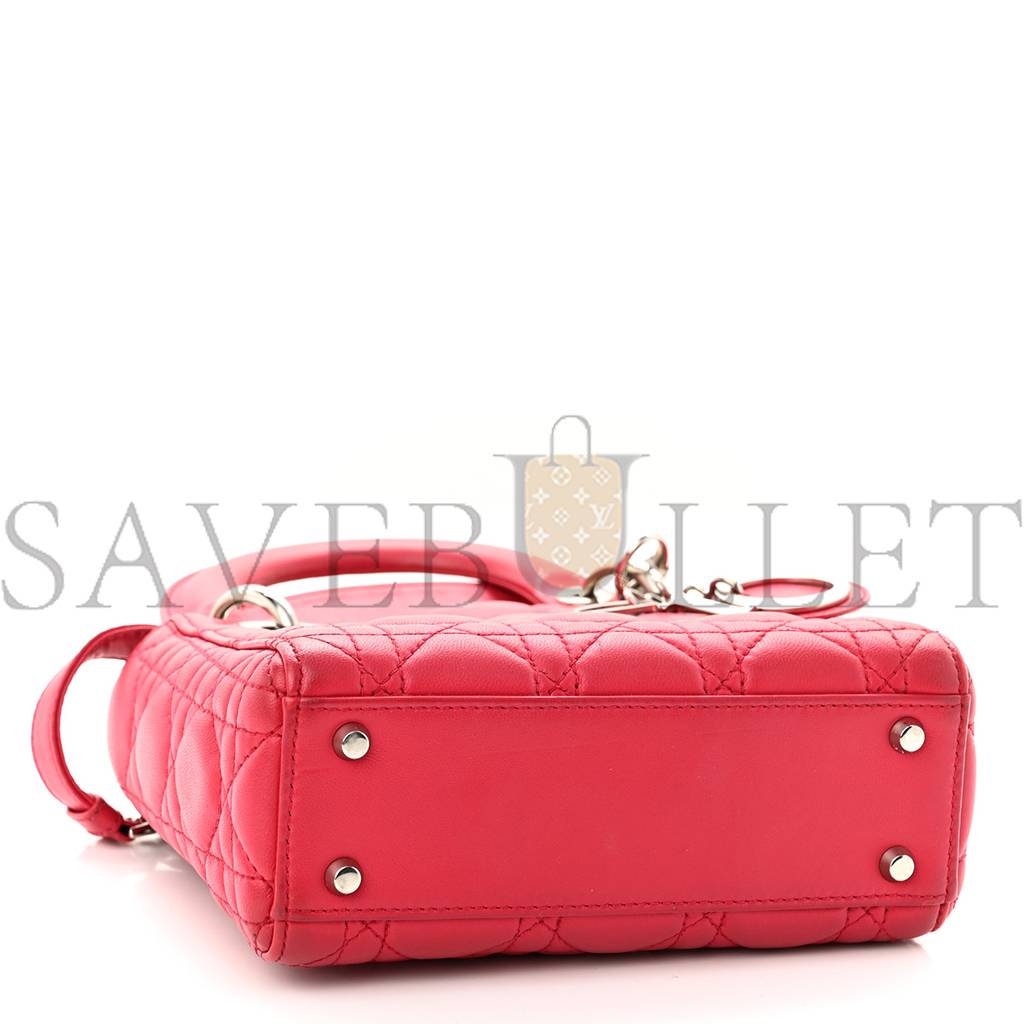 DIOR LAMBSKIN CANNAGE MINI LADY DIOR FUCHSIA (17*15*7cm)