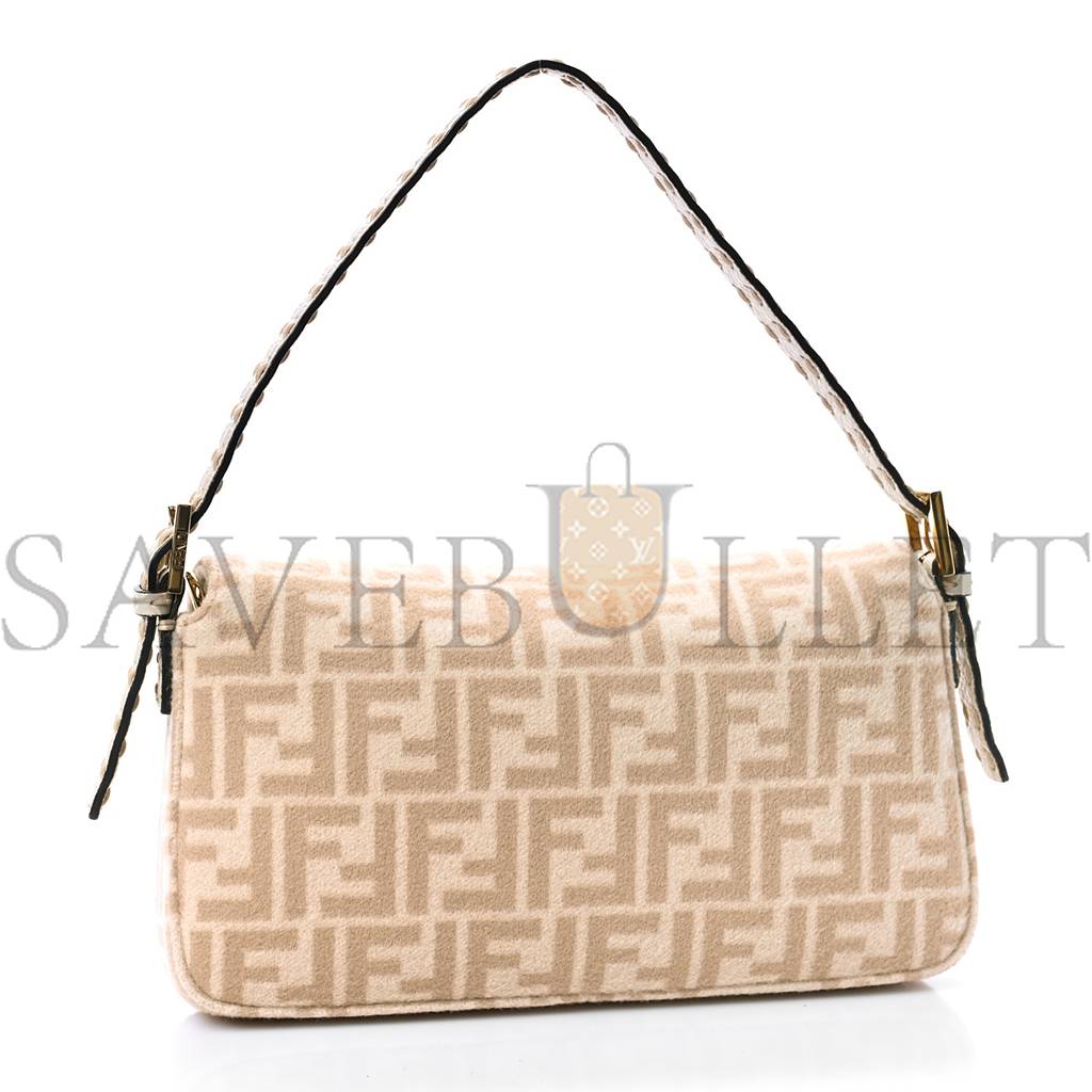 FENDI WOOL CUOIO ROMANO SELLERIA FF 1974 BAGUETTE 1997 BEIGE CAMMELLO CAMELIA (27*15*4cm)