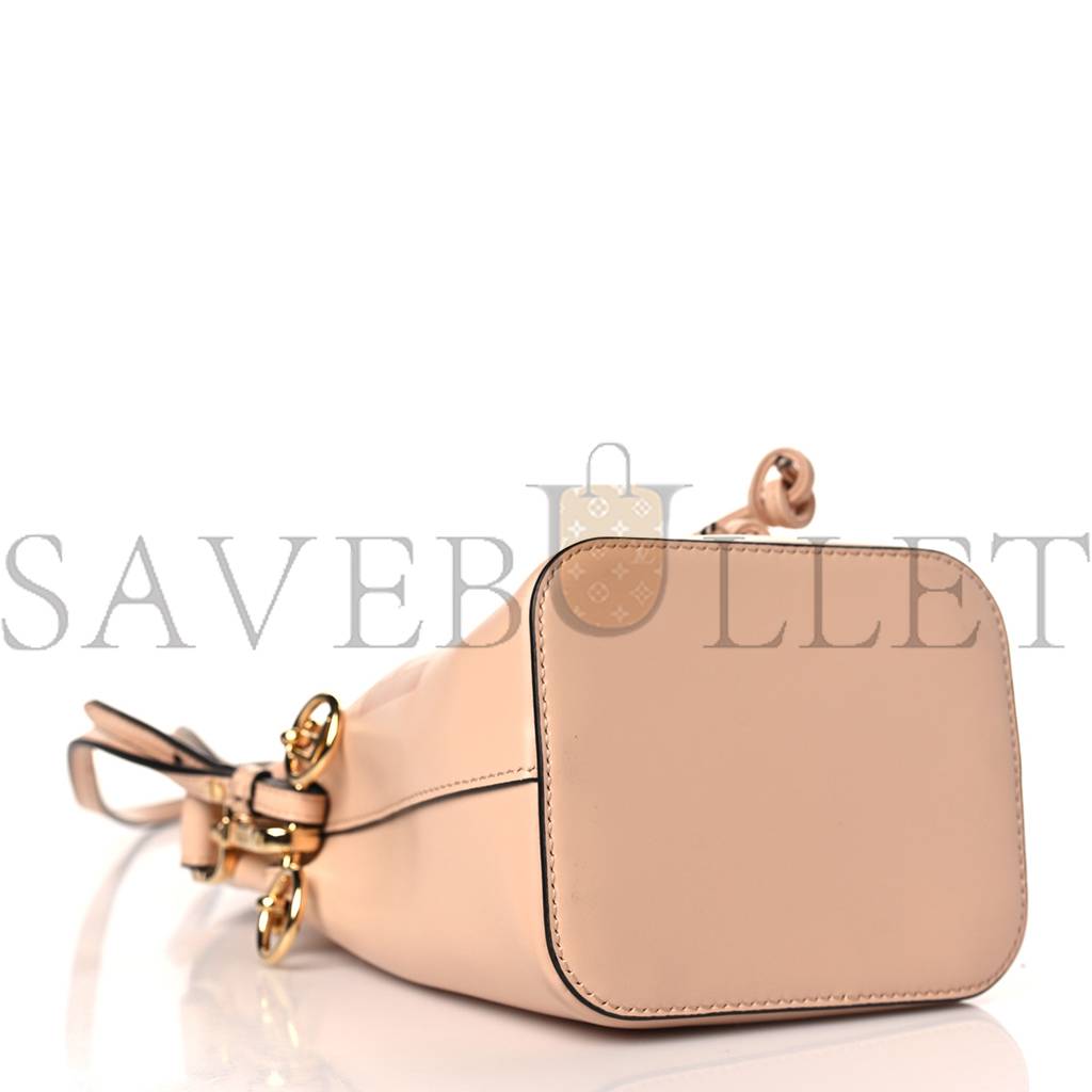 FENDI VITELLO KING F IS FENDI LOGO EMBOSSED MINI MON TRESOR BUCKET BAG LIGHT ROSE (11*10*10cm)