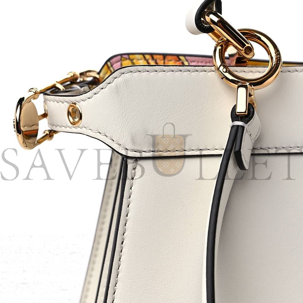 FENDI X VERSACE VITELLO SETA NAPPA FENDACE FF BAROQUE MEDIUM PEEKABOO I SEE U SATCHEL WHITE ICE (27*20*10cm)